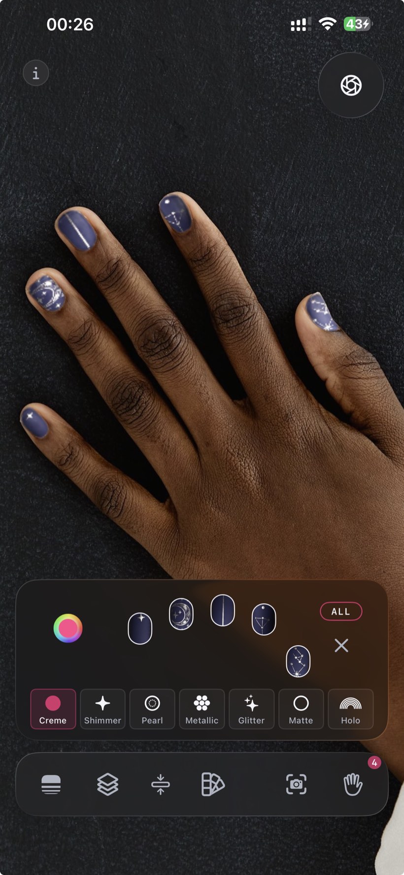 celestial manicure rendered onto a real hand, live