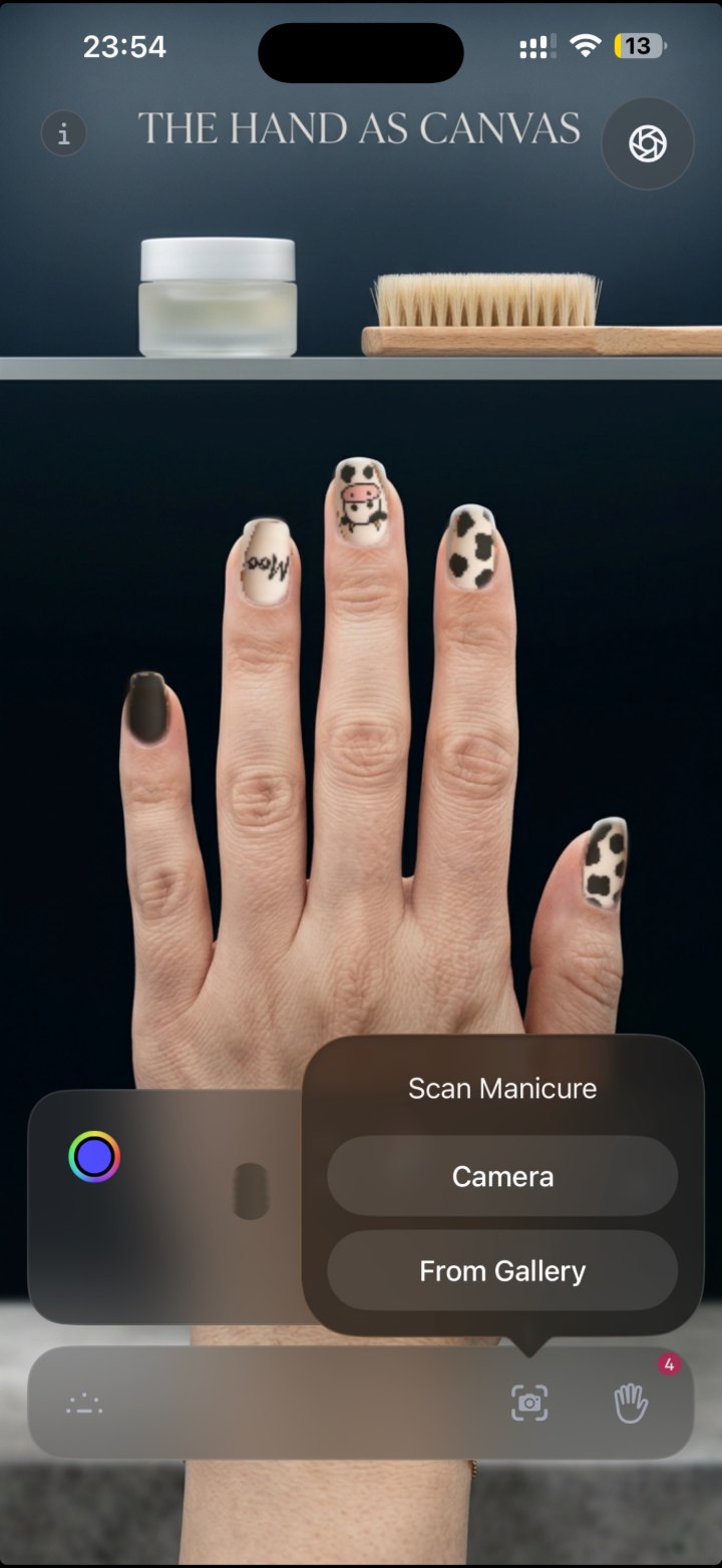 manicure rendered onto hand